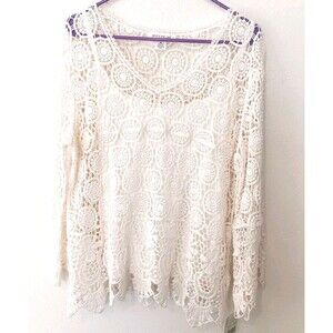 NWT Skyes The Limit White Crochet Lace Tunic Top With Cami Long Sleeves Sz XL